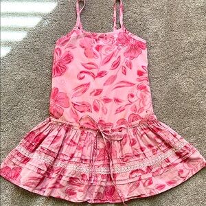 ROXY Girls Pink Floral Sun Dress with Ruffle Hem Size Small 7-8